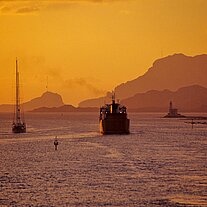 Blick aus der Bucht von Olbia im Morgenlicht