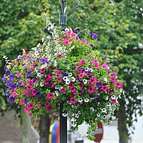 Blumenstrauß an Laternenmast