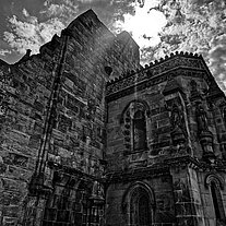 Rosslyn Chapel Perspektive gegen die Sonne SW