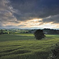 Blick nach Floß bei Gewitterstimmung